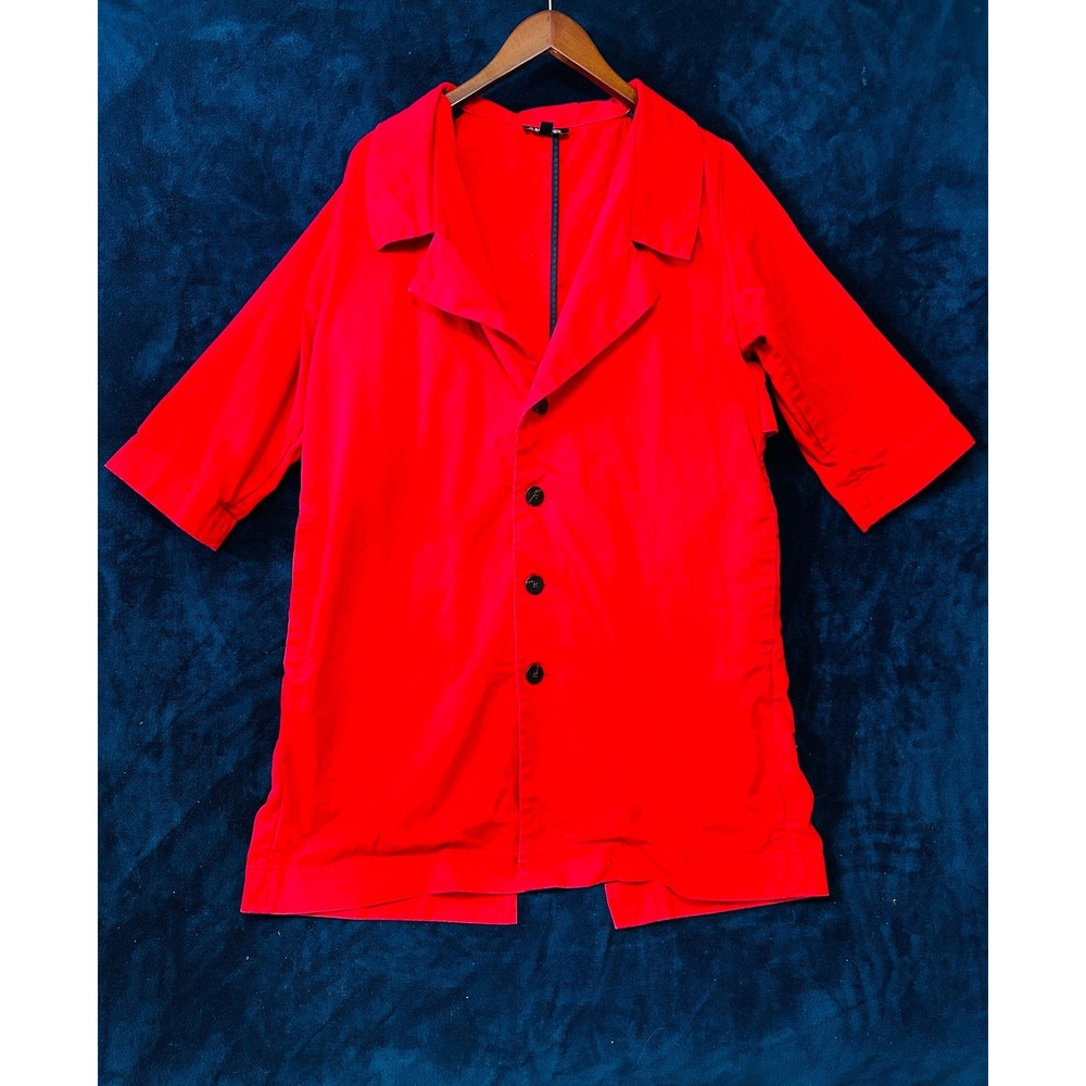 Ilana Kohn Charlie Trench Coat Jacket Womens L 3/4 Sleeve Minimalist Cotton Vtg